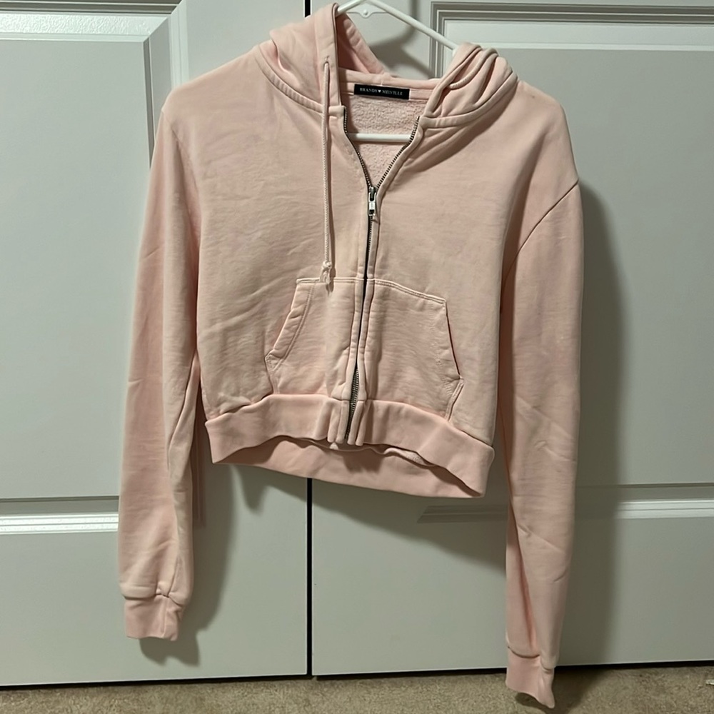 Cropped baby pink brandy Melville zip up